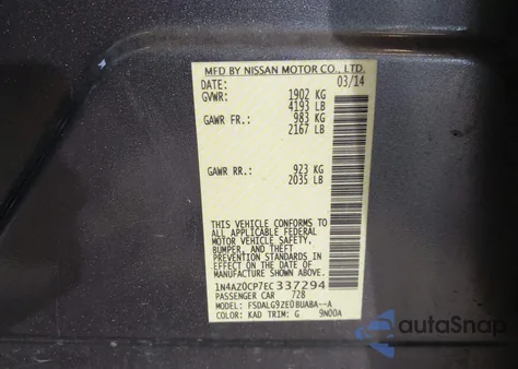 2014 Nissan Leaf Sl z USA, uszkodzony, nr VIN 1N4AZ0CP7EC337294